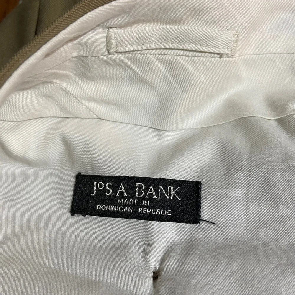 Jos A‎ Bank Mens 40x30 Tan Khaki 100% Wool Pleated Cuffed Dress Pants Trousers